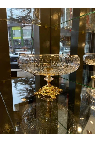 Elta Collection Lotus Kristal 24 Cm Kesme Dekor Gold Ayak Salata Kasesi Cam Sunumluk- Servis Tabağı ürün görseli 1