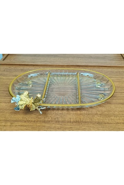 Elta Collection Lüx Hediyelik Metal Ayaklı Gold Oval Kelebekli Sunumluk Kurabiyelik - Yeni Serisi ürün görseli 1
