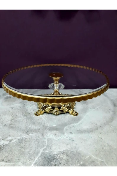 Elta Collection Avangard Gold Döküm Ayaklı Yaldızlı Yuvarlak Pasta Standı Muhteşem Sunumluk ürün görseli 1