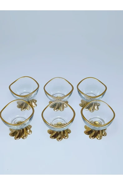 Elta Collection 6'lı metal ayaklı gold lokumluk reçellik ürün görseli 1
