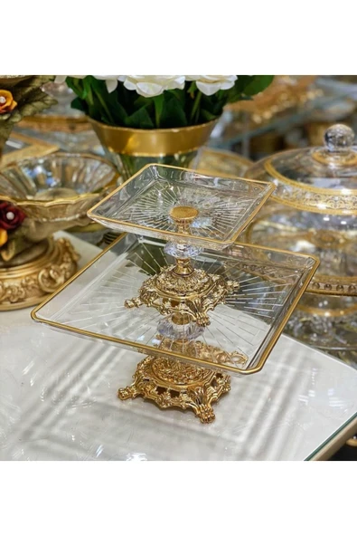 Elta Collection Paşabahçe 2 Li Kare Döküm Ayaklı Pasta Sunumluk Kurabiyelik ürün görseli 1