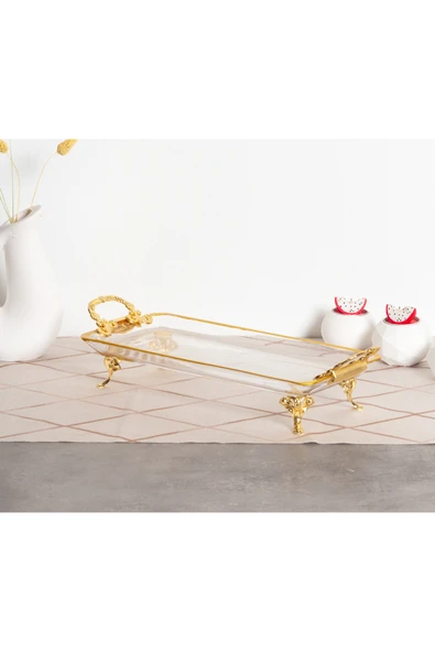 Elta Collection Paşabahçe Kristal Metal Ayaklı Yaldızlı Sunumluk Kurabiyelik Tepsii ürün görseli 1
