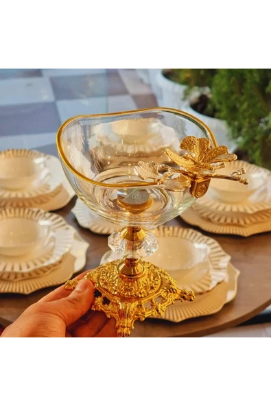 Elta Collection 6 Adet Kelebekli Döküm Ayaklı Kase Magnolia Dondurmalık Cup Çerezlik Sunumluk ürün görseli 1