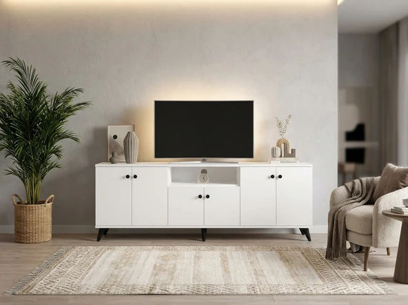 Dienni Simple Tv Ünitesi 3 Raflı 6 Kapaklı 180x44x64 BEYAZ ürün görseli 1