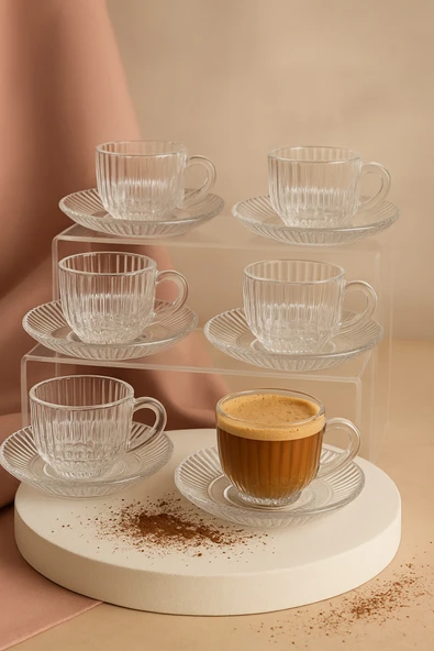 Elta Collection Cam Espresso & Türk Kahvesi Fincanı Seti 6 Kişilik – Lüks Desenli Cam Bardak Takımı ürün görseli 1