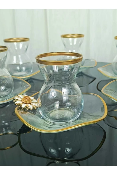 Elta Collection Lüx 6 Kişilik 12 Parça Papatya Gold Yaldızlı Çay Seti ürün görseli 1
