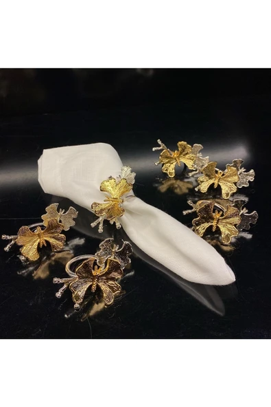 Elta Collection Kelebek 6’lı Altın&gümüş Peçete Yüzüğü 8x4x5.5 Cm Iki Kelebekli Gold&silver Sofra Yüzük ürün görseli 1