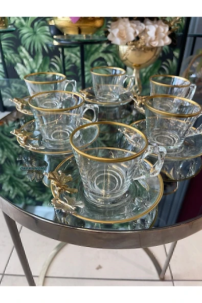 Elta Collection PAŞABAHÇE Vela Fincan Takımı  12 Parça 6 Kişilik KELEBEKLİ YALDIZLI Hediyelik Çeyizlik ürün görseli 1
