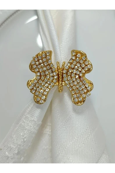 Elta Collection 6'lı Taşlı Kelebek figürlü Gold kaplama halka peçete yüzüğü ürün görseli 1