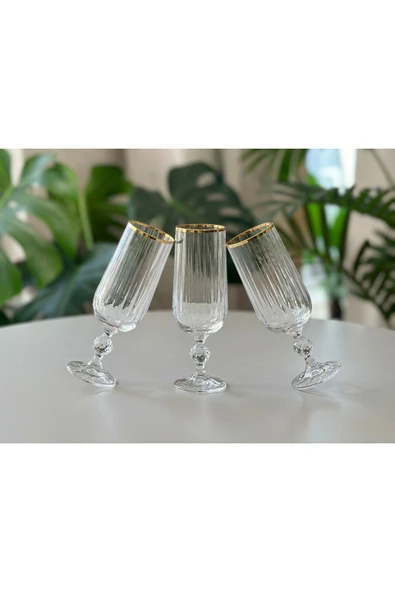 Elta Collection Bohemia Kristal Optik Kadeh Seti 6’lı – Gerçek Altın Yaldız Ağızlı Şık Cam Kadeh ürün görseli 1