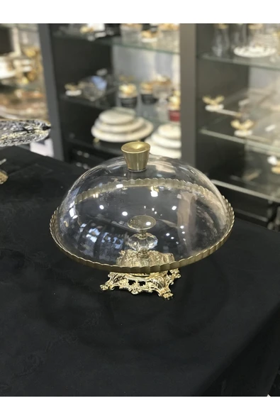 Elta Collection Avangard Gold Döküm Ayak Cam Gövde Cam Kapak Üstün Kaliteli Kek Fanusu ürün görseli 1