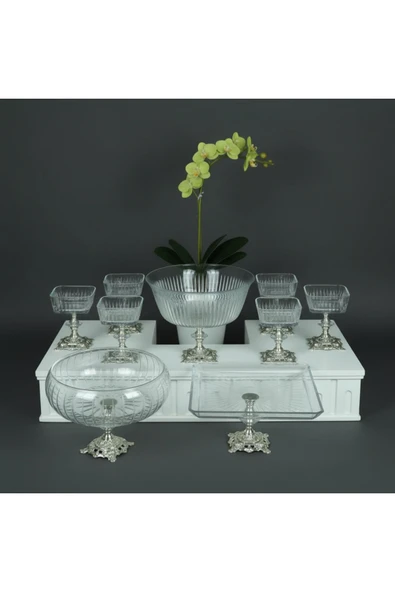 Elta Collection Paşabahçe Gold Detaylı Metal Ayaklı Sunum ve Servis Seti Pasta,Magnolia,Çay Seti,Kurabiyelik ürün görseli 1