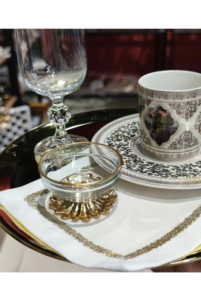 Elta Collection 6 Adet Kahve Yanı Gold Metal Ayaklı Lokumluk Şekerlik ürün görseli 1