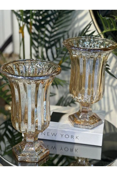 Elta Collection Lüks Füme & Gold Cam Dekoratif Vazo – Modern Masa Üstü Ev Aksesuarı ürün görseli 1