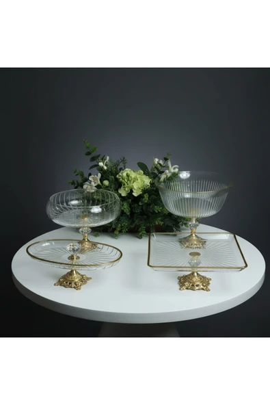 Elta Collection Gold Detaylı Metal ayak 4 parça sunum ve servis seti ürün görseli 1