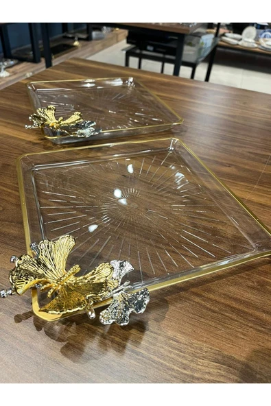 Elta Collection PANDORANIN KUTUSU PAŞABAHÇE KELEBEKLİ KARE MADLEN SUNUM  SERVİS TABAĞI 2 Lİ ürün görseli 1