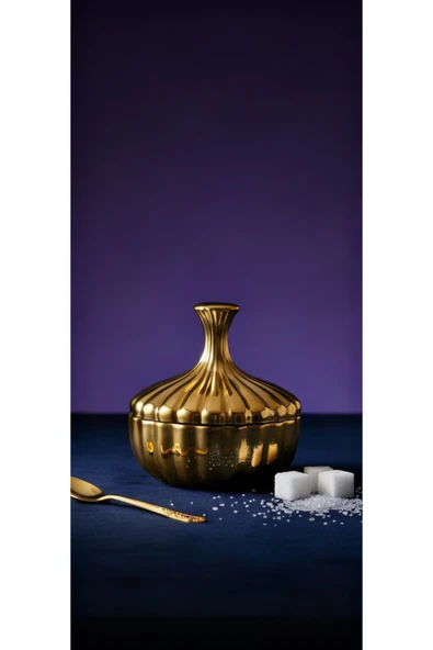 Elta Collection Titanyum Gold Kaplama Cam Şekerlik – Lokumluk, Reçellik, Sunumluk 13 cm ürün görseli 1