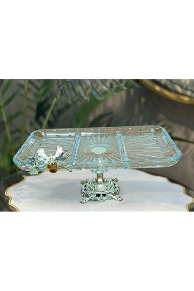 Elta Collection Lüx Hediyelik Metal Ayaklı Gümüş Dikdörtgen Kelebekli Sunumluk Kurabiyelik - Yeni Serisi ürün görseli 1