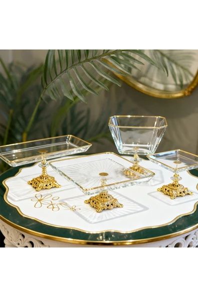 Elta Collection 4 Parça Gold Pasta Sunumluk Kurabiyelik Seti ürün görseli 1