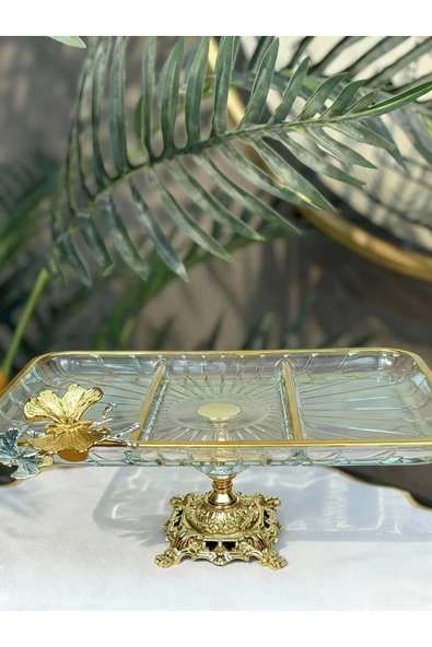 Elta Collection Lüx Hediyelik Metal Ayaklı Gold Dikdörtgen Kelebekli Sunumluk Kurabiyelik - Yeni Serisi ürün görseli 1