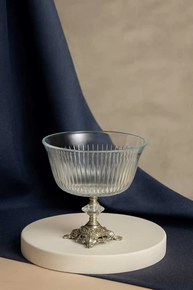 Elta Collection Metal Ayaklı Gümüş Detaylı Büyük Boy Kase- Sunum - Servis - Salata Kasesi ürün görseli 1