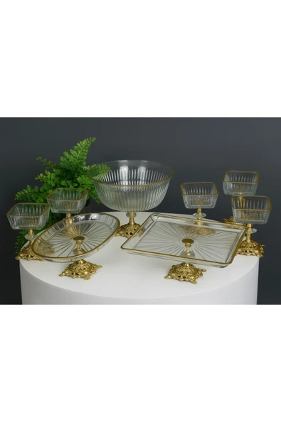 Elta Collection Paşabahçe Gold Detaylı Metal Ayaklı Sunum ve Servis Seti Pasta,Magnolia,Çay Seti,Kurabiyelik ürün görseli 1