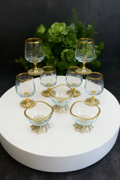 Elta Collection 12 Parça Gold Kahve Yanı 6 lı Su Bardağı ve 6 lı Lokumluk - Şekerlik ürün görseli 1