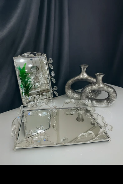 Elta Collection 2 li Gümüş Renk Çok Amaçlı Aynalı Dekoratif Tepsi Söz, Nişan – Kahve Sunum & Şık Dekor ürün görseli 1