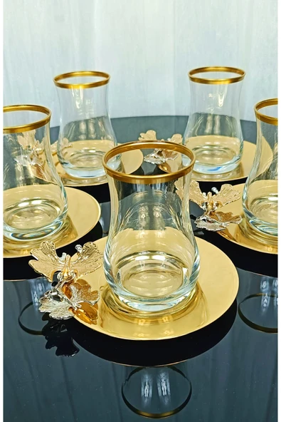 Elta Collection Yeni Model 6 Kişilik 12 Parça Gold Çay Seti , Çay Takımı , Hediyelik , Çeyizlik ürün görseli 1