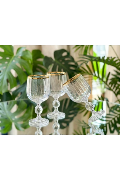 Elta Collection Bohemia Kristal Optik Kadeh Seti 6’lı – Gerçek Altın Yaldız Ağızlı Şık Cam Kadeh ürün görseli 1