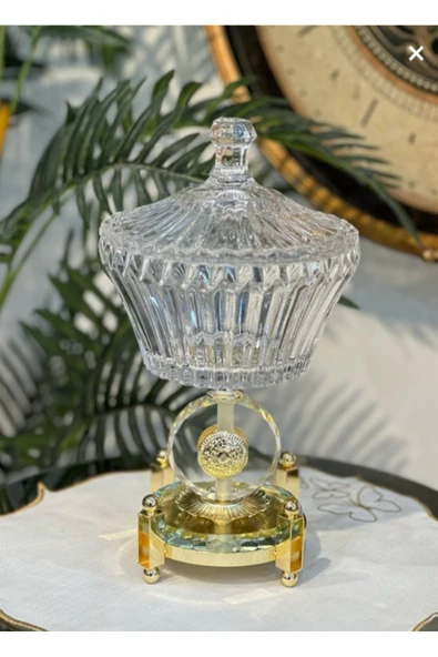 Elta Collection Ultra Lüks Kristal Kapaklı Salata Kasesi Şekerlik Gold Detaylı Büyük Kristal Kase ürün görseli 1