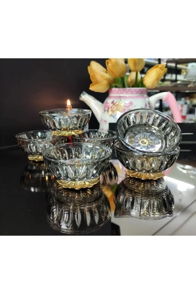 Elta Collection 6 Adet Füme Renk Gold Metal Ayaklı Kahve Yanı Lokumluk Şekerlik Sosluk Reçellik ürün görseli 1