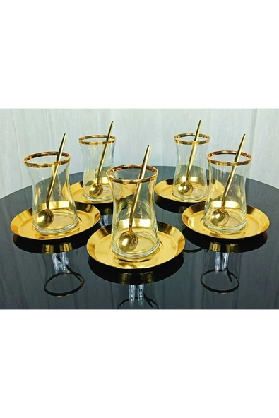 Elta Collection Yeni Model 6 Kişilik 18 Parça Gold Çay Seti , Çay Takımı , Hediyelik , Çeyizlik ürün görseli 1