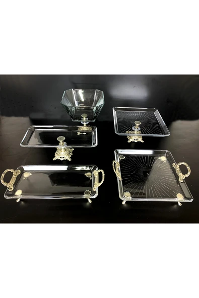 Elta Collection 5 Parça Gümüş Döküm Ayaklı Sunumluk Set | Pasta – Kurabiye – Tatlı – Servis Tabağı ürün görseli 1