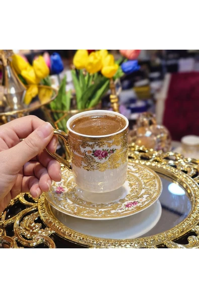 Elta Collection Victoria 24K Altın İşlemeli 6 Kişilik Porselen Kahve Fincan Takımı ürün görseli 1