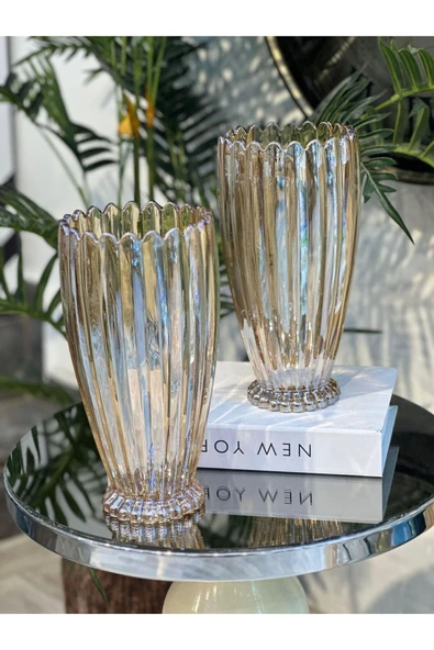 Elta Collection 28 cm Gold Cam Dekoratif Vazo – Modern, Şık, Lüks Çiçek ve Salon Vazosu ürün görseli 1
