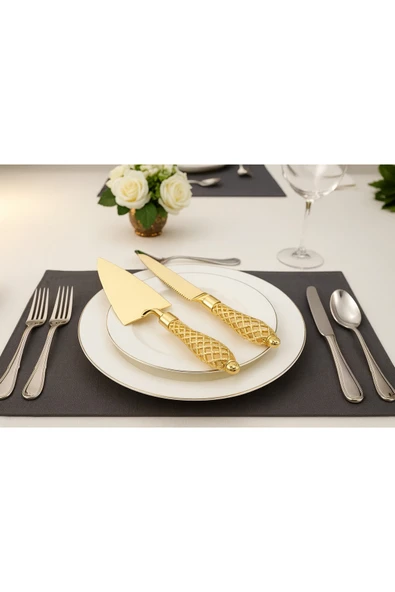 Elta Collection 2 li Gold Metal Servis Spatula ve Bıçak ürün görseli 1