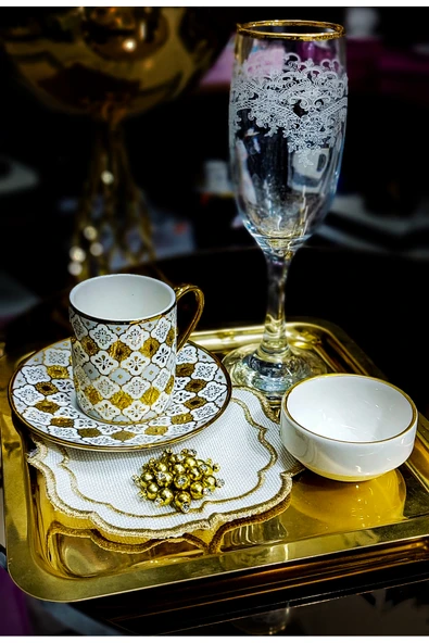 Elta Collection Elit Home Özel Tasarım Porselen Gold Detaylı Sunumluk&Hediyelik Kahve Yanı Lokumluk&Şekerlik ürün görseli 1