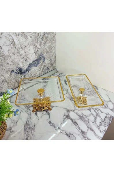 Elta Collection 2 Parça Gold Pasta Sunumluk Kurabiyelik Seti ürün görseli 1