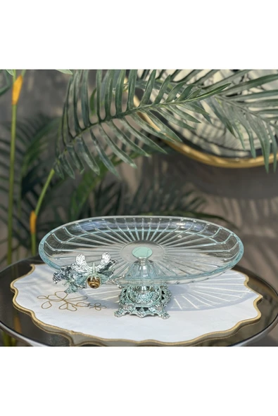 Elta Collection Lüx Hediyelik Metal Ayaklı Gümüş Oval Kelebekli Sunumluk Kurabiyelik - Yeni Serisi ürün görseli 1