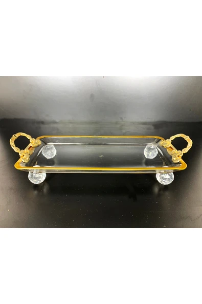 Elta Collection Paşabahçe Kristal Metal Ayaklı Yaldızlı Sunumluk Kurabiyelik Tepsii ürün görseli 1