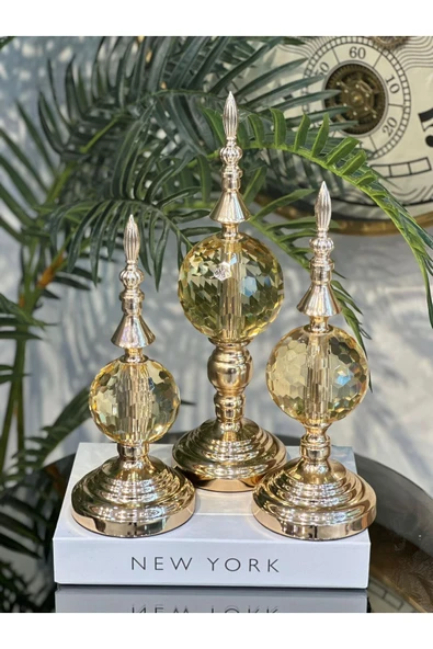 Elta Collection Büyük Boy Gold 3 Lü Dekoratif Alem Renkli Dekorlu Kristal Top Küre & Obje Aksesuar ürün görseli 1