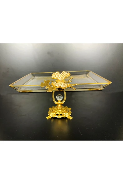 Elta Collection Paşabahçe Kristal Metal Ayaklı Yaldızlı Kare Pasta Sunumluk | Özel Desenli Servis Standı ürün görseli 1