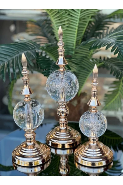 Elta Collection Lüks Gold Kristal Küre Alem 3’lü Dekoratif Obje Seti ürün görseli 1