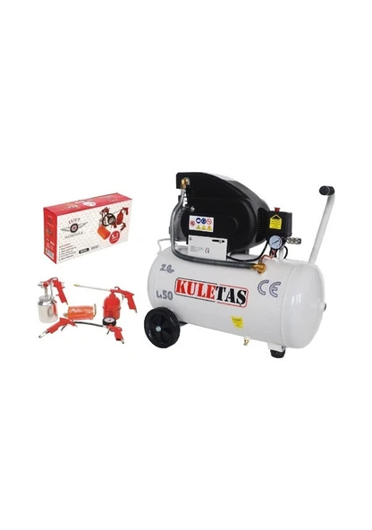 Kuletaş 2 Hp 8 Bar 50 LT Hava Kompresörü + Luft 5'li Havalı Alet Seti ürün görseli 1
