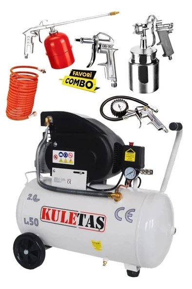 Kuletaş 50 Litre Yağlı Sesli Hava Kompresörü 8 Bar Ve Havalı Alet Seti 5 Parça ürün görseli 1