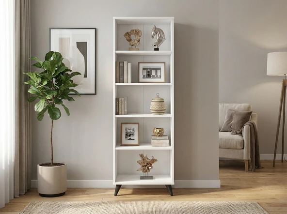 Dienni Simple Kitaplık 5 Raflı 60x30x176 BEYAZ ürün görseli 1