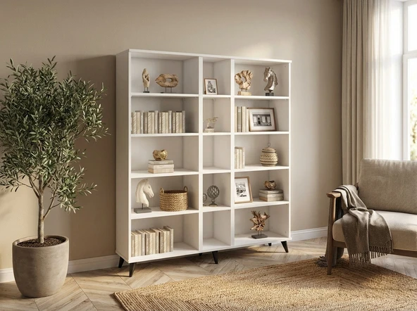 Dienni Simple Kitaplık 12 Raflı 150x30x176 BEYAZ ürün görseli 1