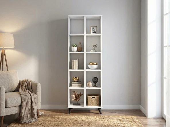 Dienni Simple Kitaplık 8 Raflı 60x30x176 BEYAZ ürün görseli 1