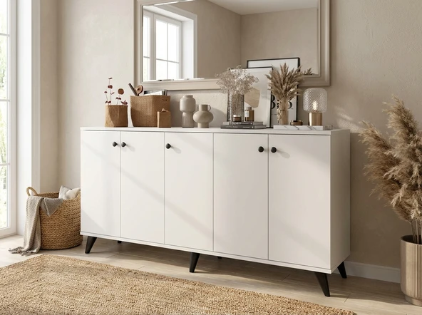 Dienni Simple Konsol 6 Raflı 5 Kapaklı 150x44x80 BEYAZ ürün görseli 1